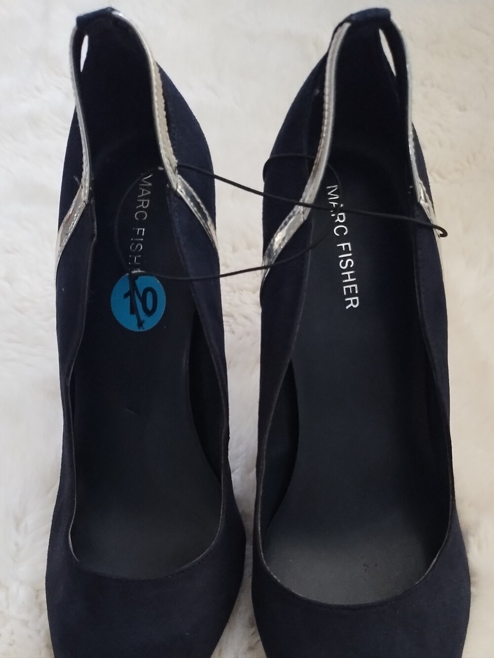 Marc Fisher Navy Pointed Slingback Pumps with Silver Heel Trim - Picture 5 of 8